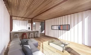 6 Ide Desain Container House Bikin Nyaman dan Estetik 5 dekorasi ruang tamu
