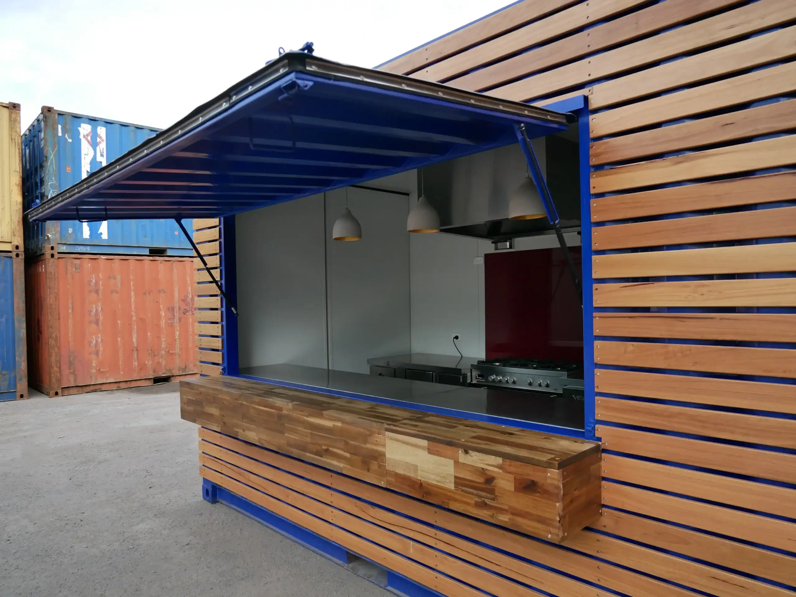 Instagrammable Outdoor Cafe Design Using Modified Containers 4 Desain Cafe Outdoor Instagramable pada Container Cafe with Timber Facade 2